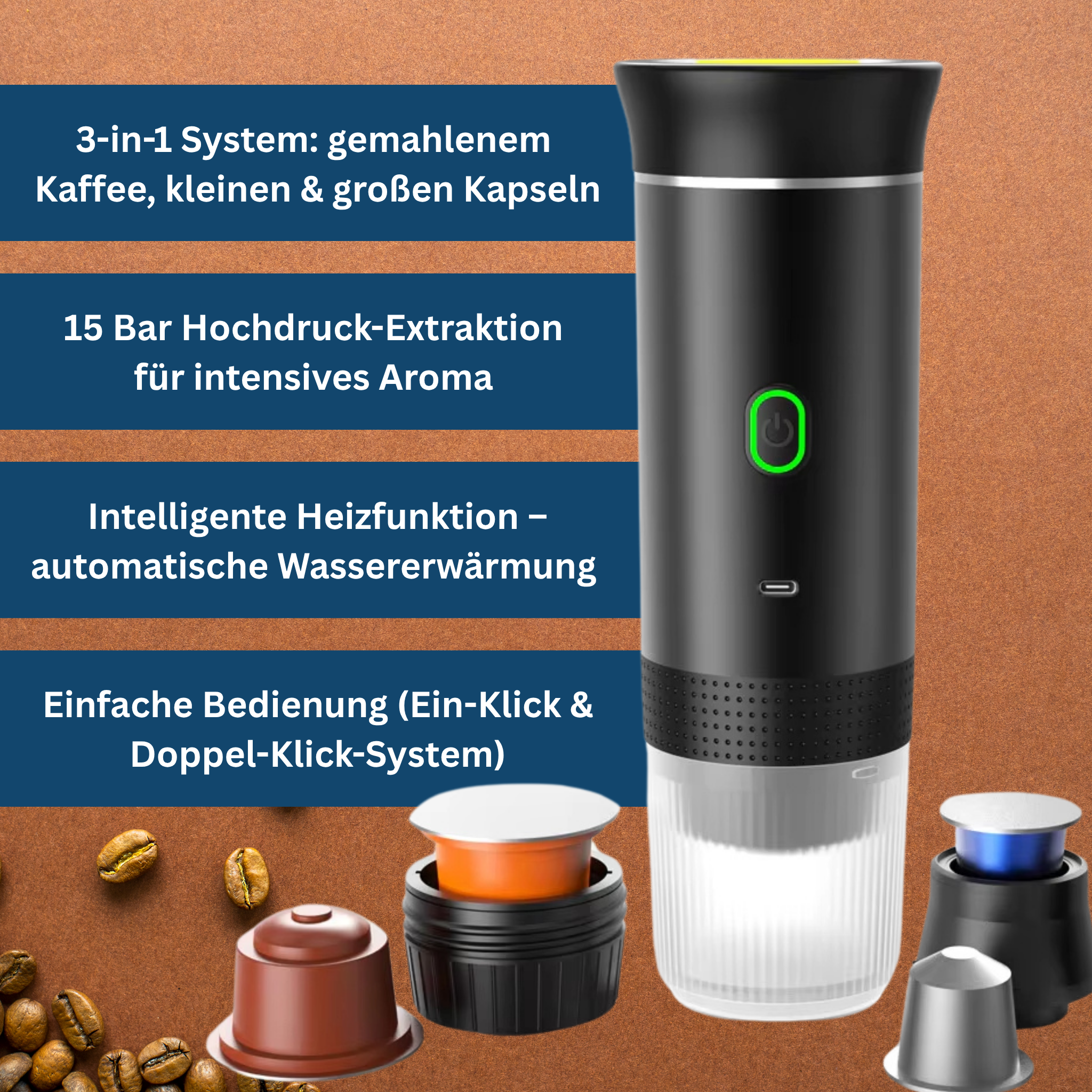 CoffeeGo Pro – Tragbare Kaffeemaschine