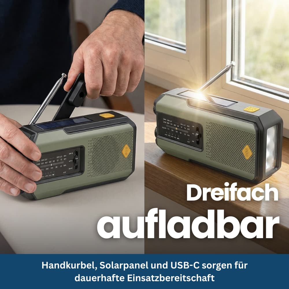 Kompakt-Notfallradio mit Solar, Kurbel & SOS-Funktion