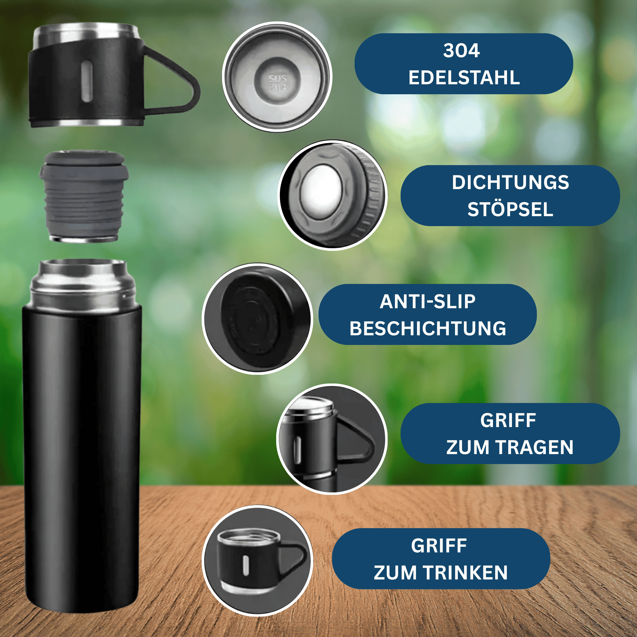 Thermosflasche aus Edelstahl – vakuumisoliert & robust