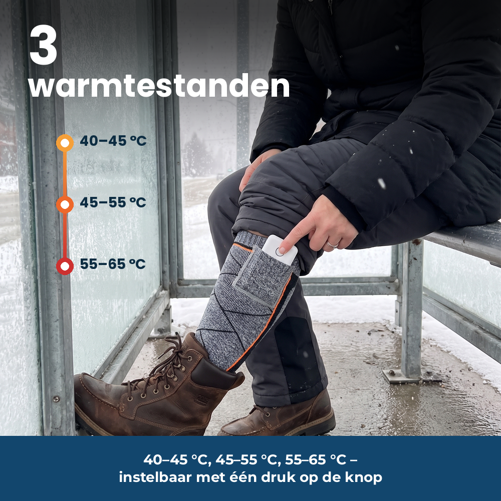 Verwarmde sokken met powerbanks – drie warmtestanden bij een winterse bushalte