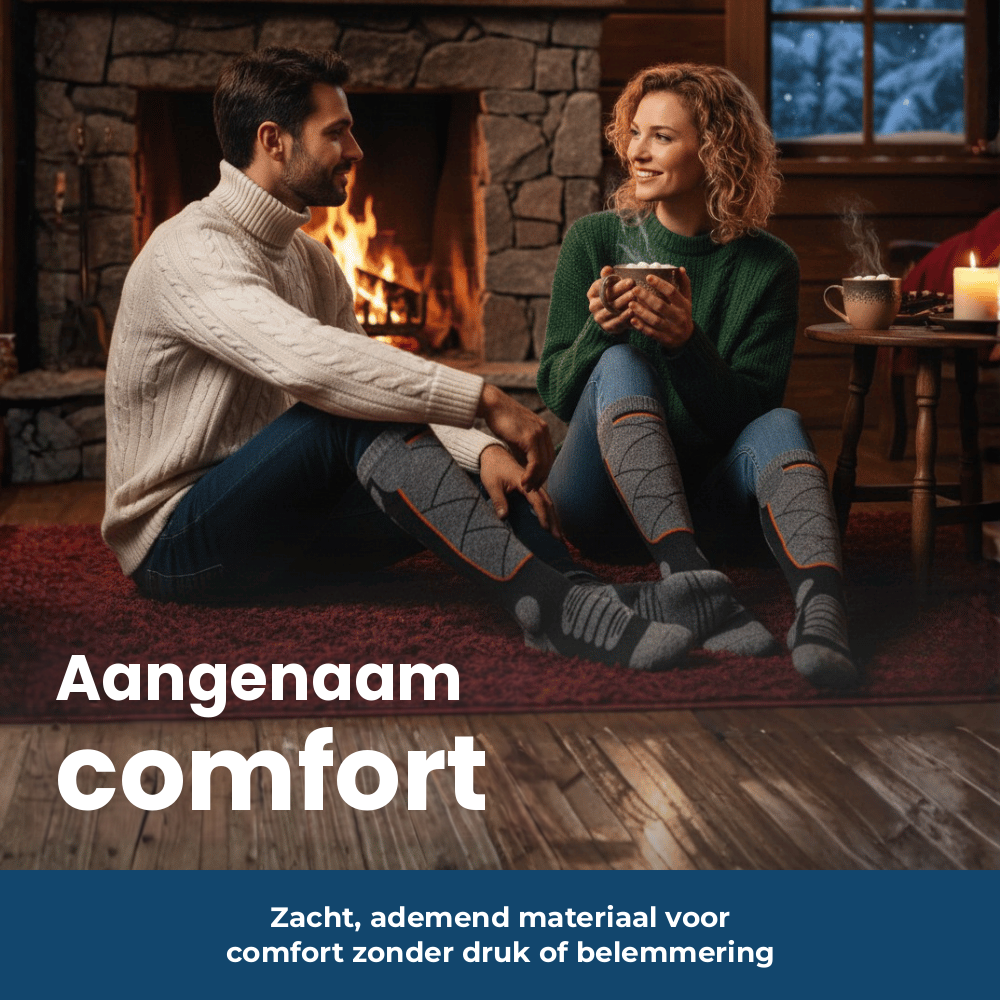 Verwarmde sokken met powerbanks – comfortabele verwarmde sokken bij een haard