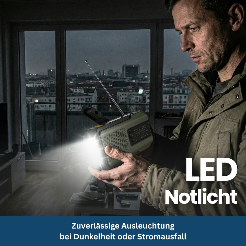 Kompakt-Notfallradio mit Solar, Kurbel & SOS-Funktion