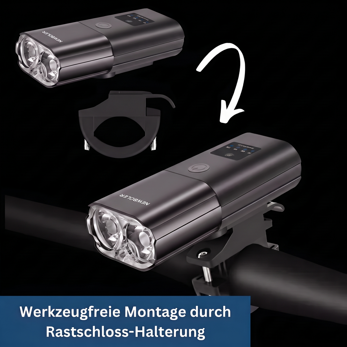 Lumo-Frontlicht – werkzeugfreie Montage