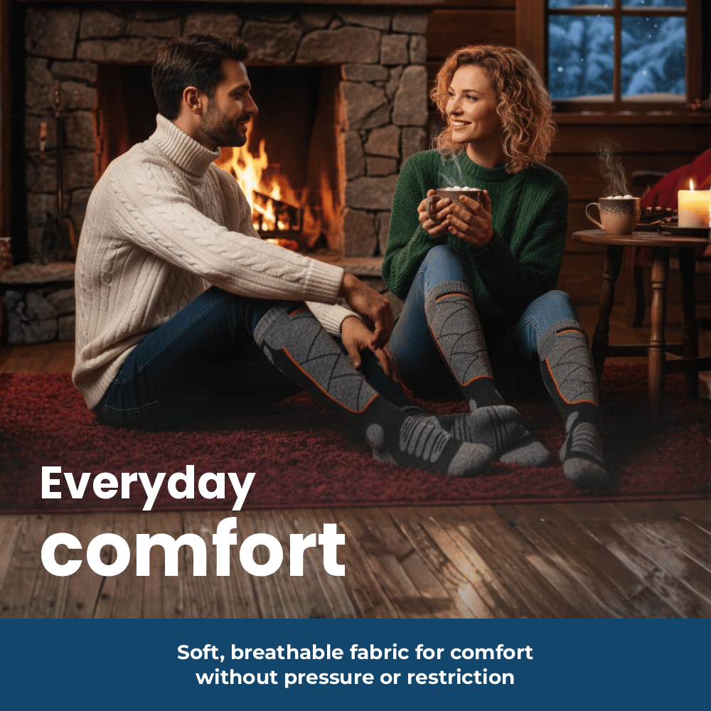 Heated socks with power banks – comfortable heated socks by a fireplace