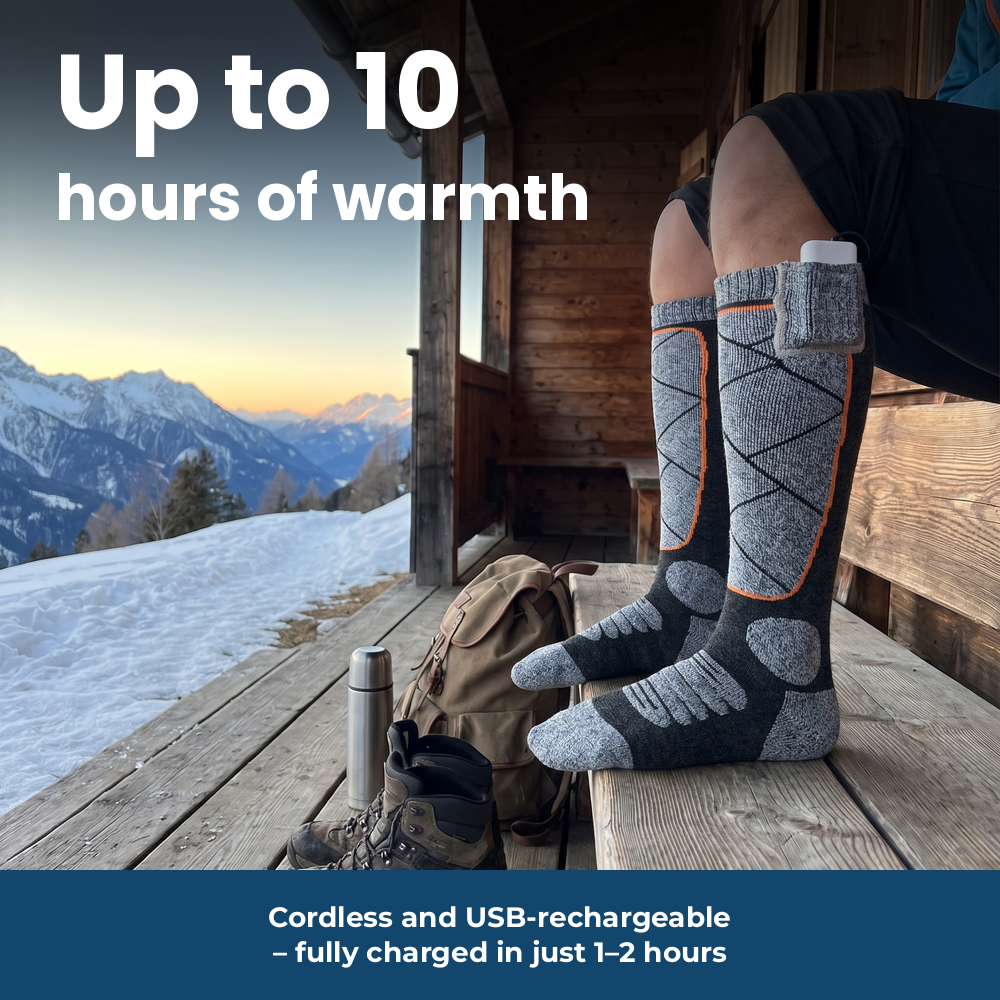 Heated socks with power banks – up to ten hours of warmth at a mountain hut