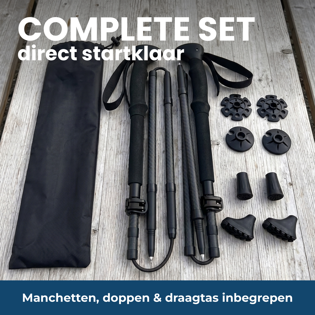 Complete set met manchetten, doppen & tas